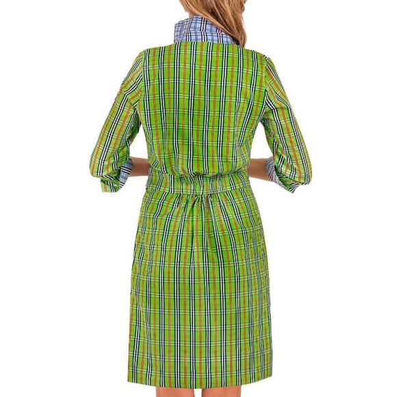 Gretchen Scott Breezy Blouson Sunshine Plaid Green Dress Size Small - Picture 3 of 15